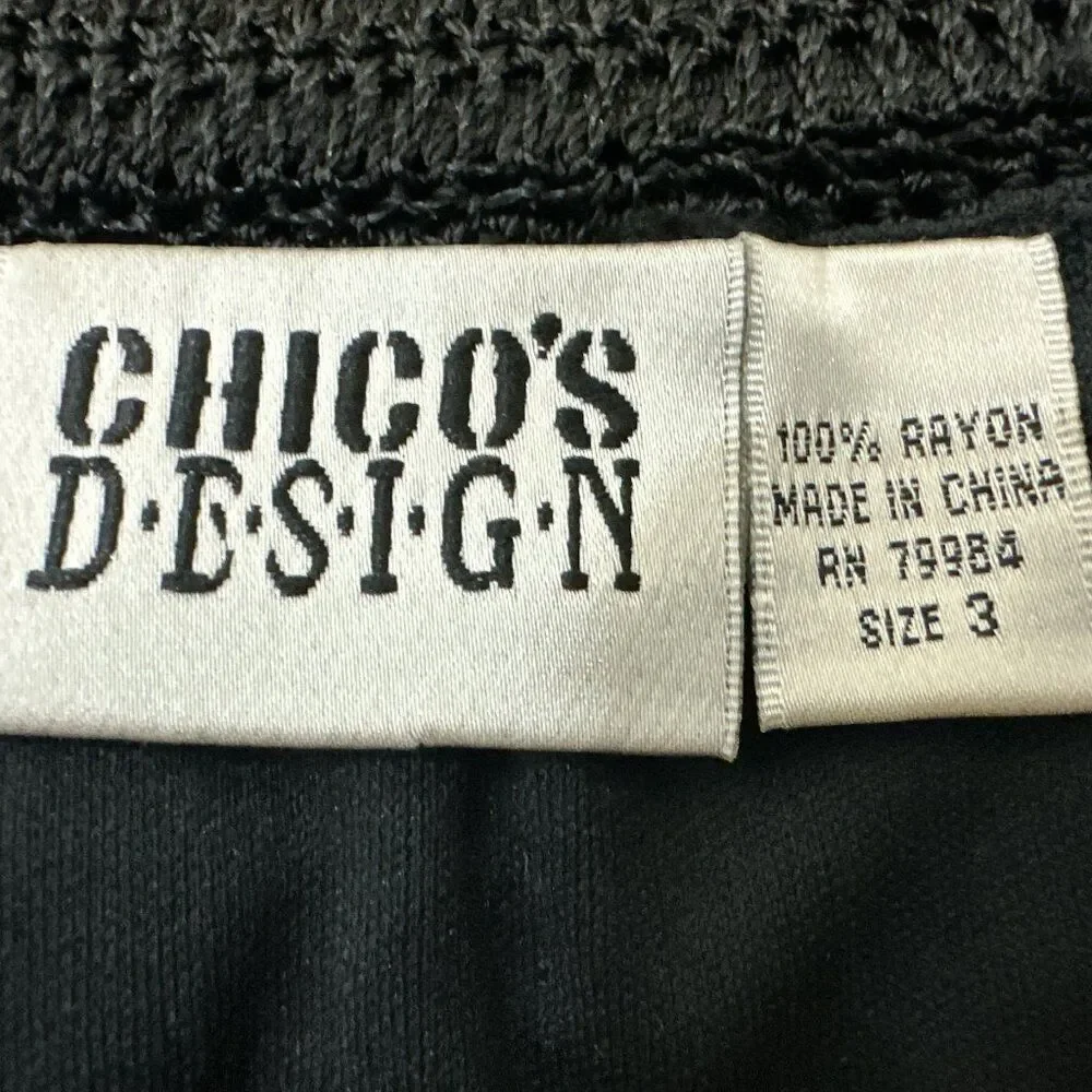 Chico’s Black Crochet Maxi Skirt Pull On Boho Lace Knit Long Skirt Sz 3
